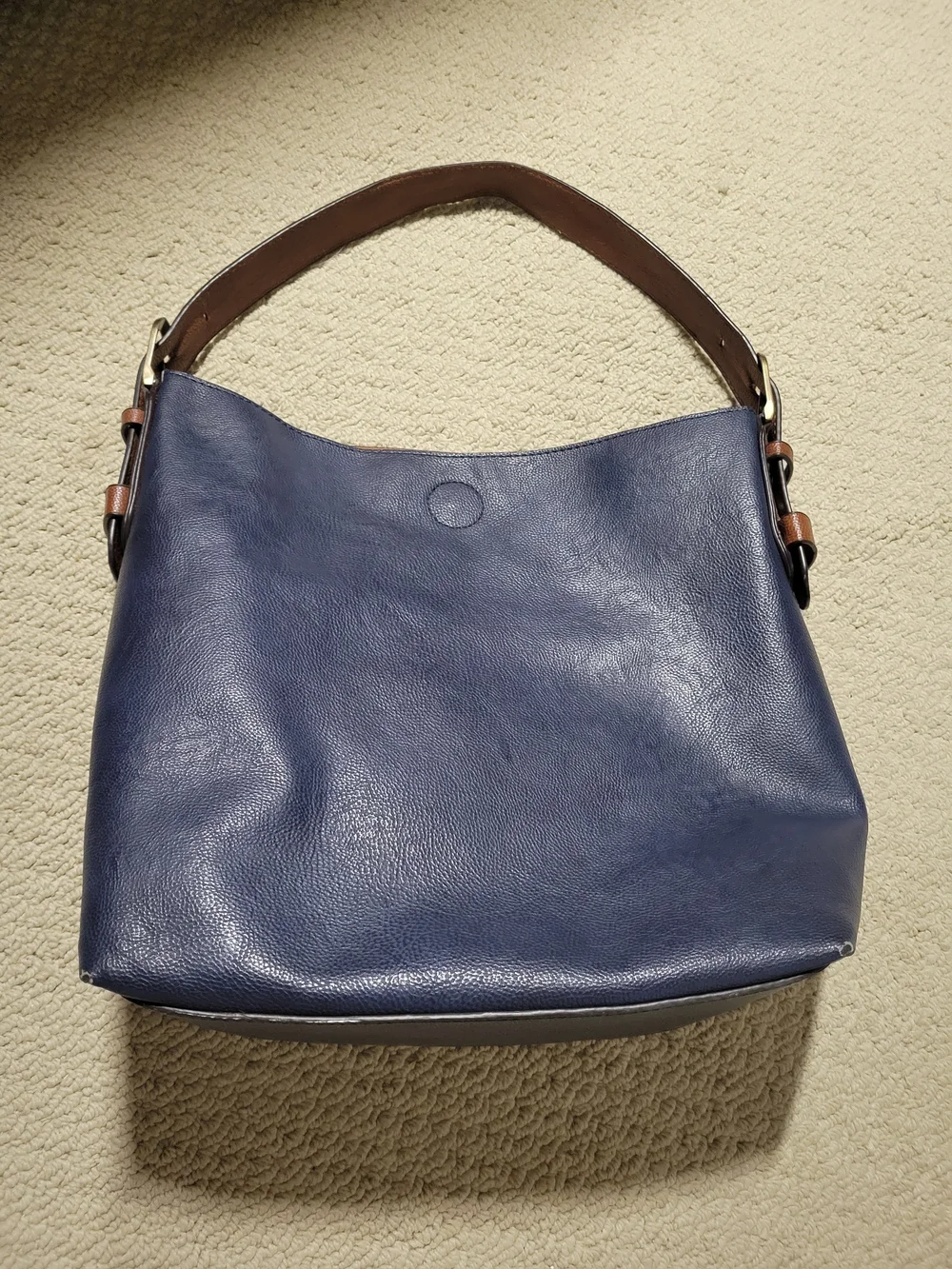 Joy Susan Navy Leather Hobo Bag with Brown Strap